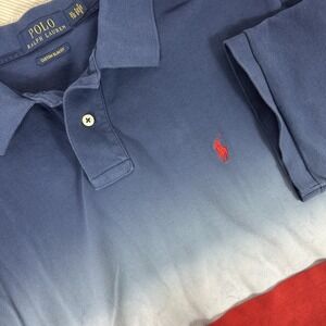 Polo Ralph Lauren Red White Blue Ombre Dip Dye‎ Shirt Mens XL Tall Custom Slim